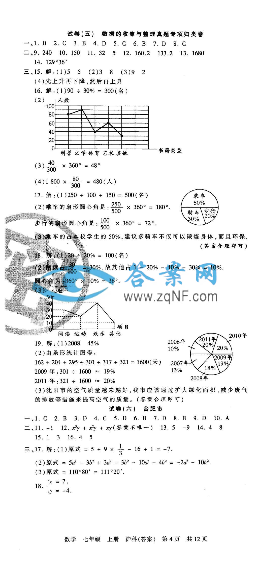 王朝霞各地期末试卷精选七年级数学上册沪科版答案